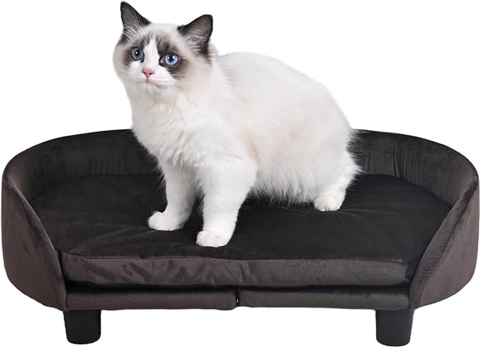 Getifun Cat Sofa Bed, Velvet Pet Couch Chair with Removeable & Washable Cushion for Small Dogs Cats (Brown)