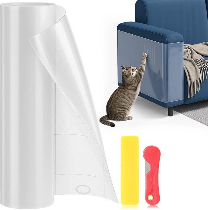 4 Pcs Anti Cat Scratch Furniture Protector Clear 17.8 * 197 Single-Sided Sticky Couch Protector for Cats, Flexible Couch Corner Guard Under Cats Claw for Corner Door Walls Bed