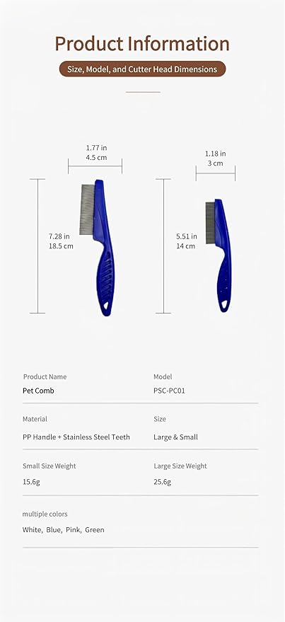 2Pack Cat comb,dog comb, Pet Comb Grooming Tool for Cats,Dogs and Rabbits Blue