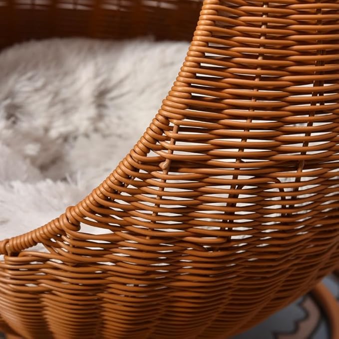 Elevated Rattan Pet Hammock Nest Cat & Dog Bed - Breathable, Raised, Outdoor Cat Furniture (Natural-C)