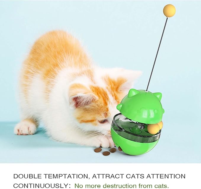 Interactive Cat Toy for Indoor Cats Wobble KittenTreat Dispensing Ball Food Dispenser Puzzle Slow Feeder Balls Kitty Stimulating Indoor Interactive Brain Game Toys Gift (Green)