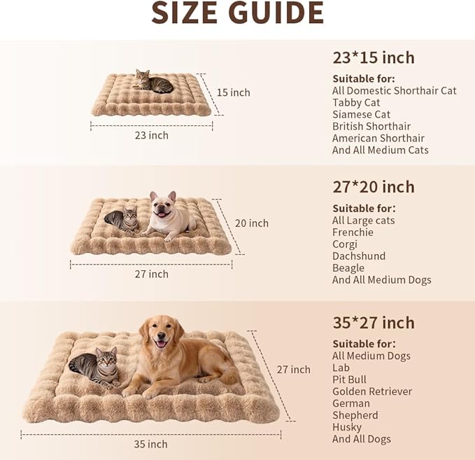 SOMAHE Cat Bed Mat, Soft Plush Faux Fur Kneading Pet Bed, Machine Washable Cat Sleeping Pad for Indoor Cats & Kittens, Non-Slip Fluffy Cat Rug for Couch Sofa Floor, 23x15 Inch Coffee