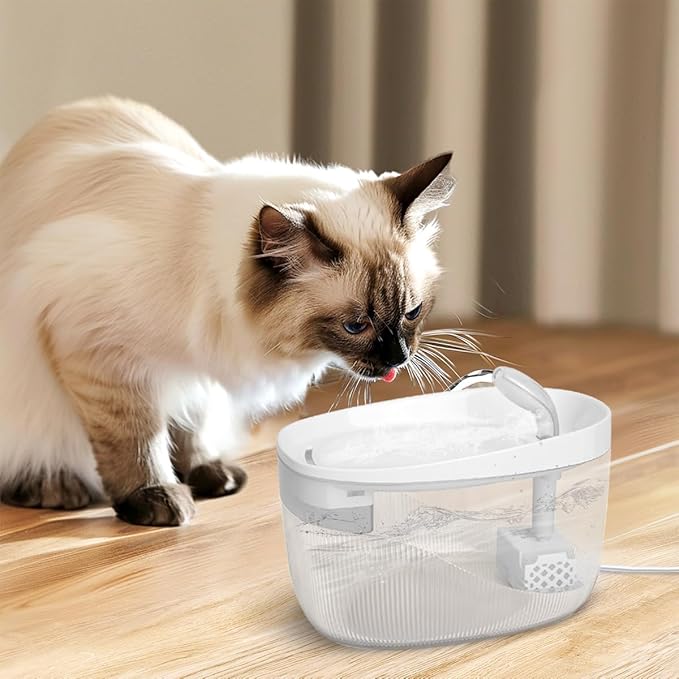 74oz/2.2L Cat Water Fountain, Automatic Indoor Pet Fountain Cat Water Dispenser with Ultra Quiet Pump, 2 Flow Modes, Triple Filter, LED, BPA-Free (White)