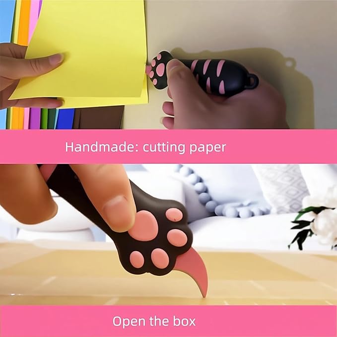 Cat Paw Box Cutter, 2026 New Retractable Cat Claw Knife Cute Cat Box Paper Cutter,Portable Cat Retractable Knife (Pink)