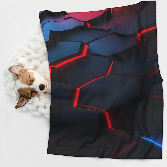 Cat Dog Blanket Black Geometric Shapes with Neon Red Blue Ultra Soft Warming Mat for Indoor Pet Beds Furniture 27.6 X 19.7inch