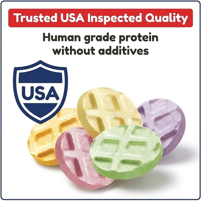 Waffle Freeze Dried Chicken Cat Treats | Healthy Kitten Treats Inspected in USA | Human Grade Dog & Cat Food Toppers | Without Additives, 4 Flavors, 4.0 oz