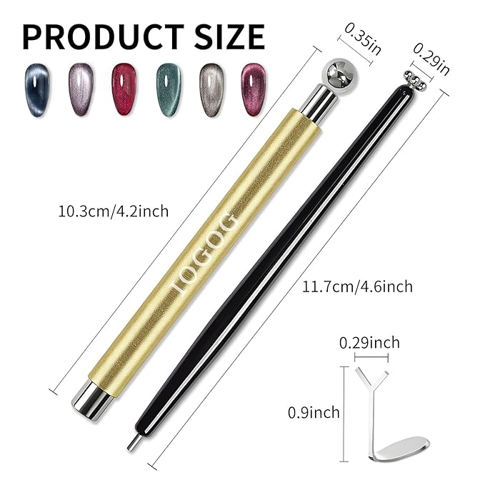4Pcs Cat Eye Magnet Set – 2 Powerful Double-Ended Nail Magnet Pens & 2 Heart Nail Magnets for Nail Art, Create French, Floral & Heart Effects, Magnet for Cat Eye Gel Nail Polish, Home DIY