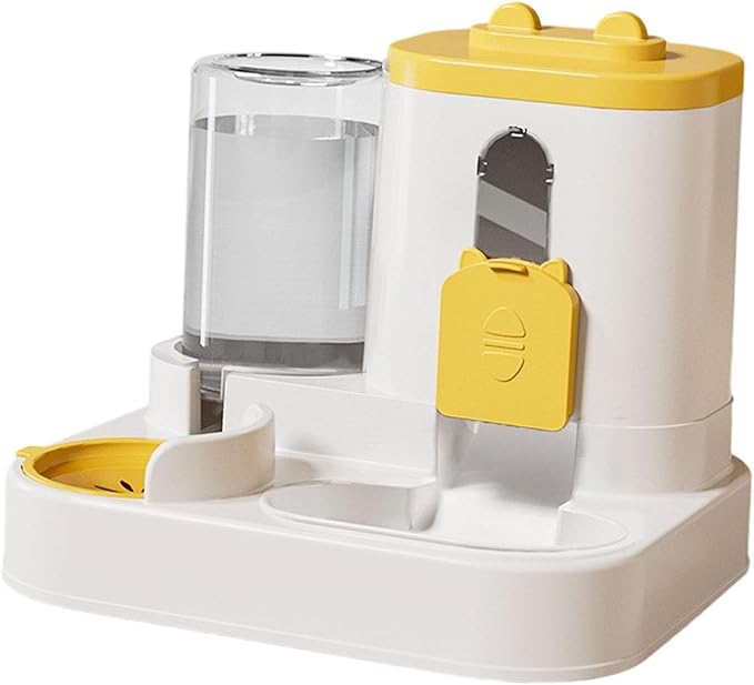 Automatic Pet Feeder and Waterer, 2-in-1 Food and Water Dispenser for Cats, Kittens, Small Medium Dogs, Yellow