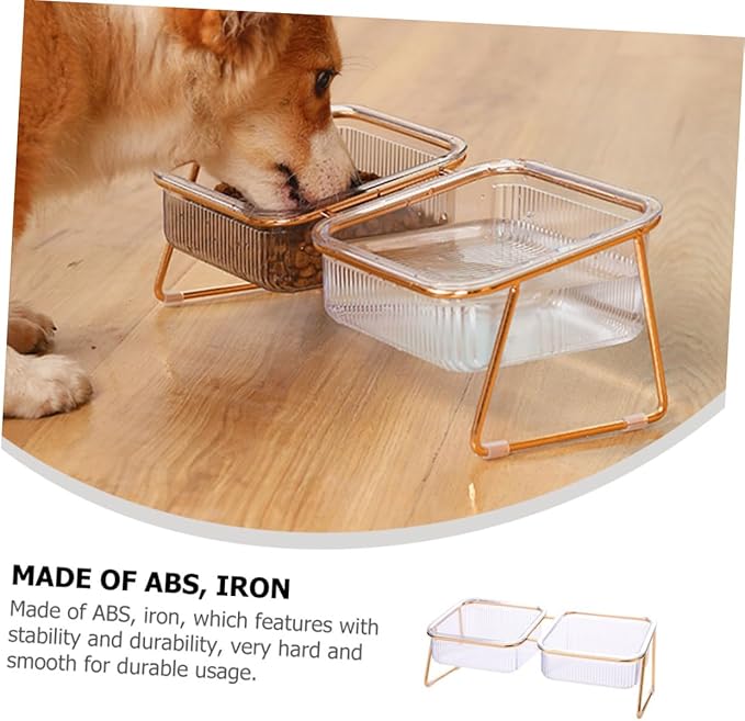 Elevated Double Raised Cat Bowl with Metal Stand Tilted Design for Neck Protection, High Foot Pet Feeder for Cats and Small Dogs, Easy-Clean Feeding and Watering Dish