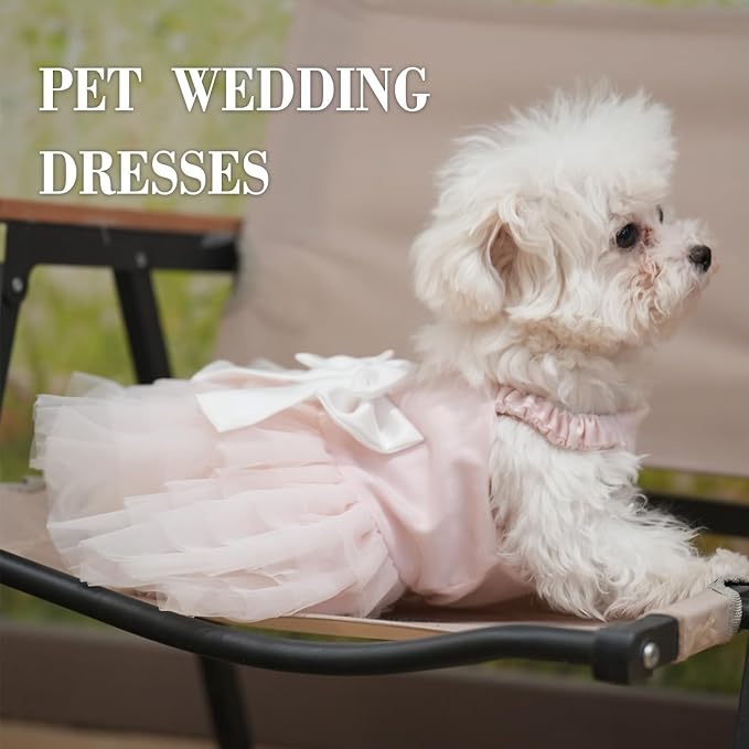 Dog Dress Wedding Outfits, Princess Lace Tutu Strappy Skirt for Female Puppy Small Medium Dogs Girl Cats Costume (Strappy Dress, Large)