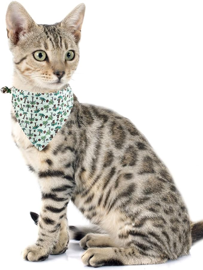 Cat Collar Breakaway with Cute Bow Tie Bandana and Bell Coconut Tree Accessories for Kitty Adjustable Safety
