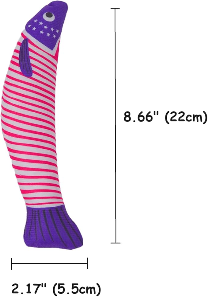 Catnip Fish Toys – Stars and Stripes Plush Cat Toys for Indoor Cats, Independence Day Themed Kicker Toy for Cats and Kittens, 4th of July Cat Gifts, 3-Pack