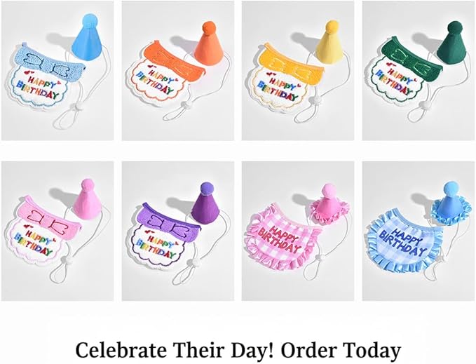 Cat Birthday Hat & Bandana Set β Birthday Decorations for Small Dogs and Cats, Cute Party Hat & Bib Costume for Cat Birthday Party or Puppy Celebrations (Yellow)