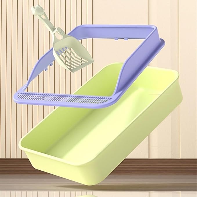 Pet Supplies, Open Top Cat Litter Box with High Sides & Detachable Basin, Includes Shovel(Gray)