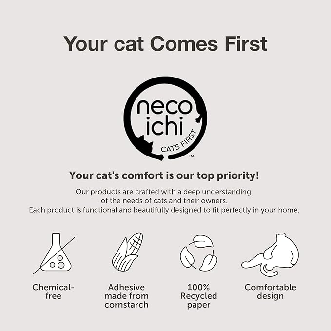 Necoichi Cardboard Cat Scratcher Bed for Indoor Cats - Cat Scratching Board, Horizontal Cat Scratch Pad Lounger with Reversible Usability and Extra Comfort for Lounge, Curved (Regular, Dark Cherry)