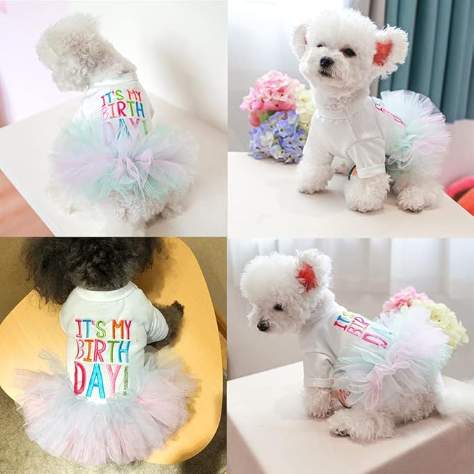 ANIAC Girl Dog Birthday Tutu Dresses Puppy Lace Skirt and Hairpin Cat Birthday Princess Dress Pet Clothes for Cats Small Dogs (X-Large, White)