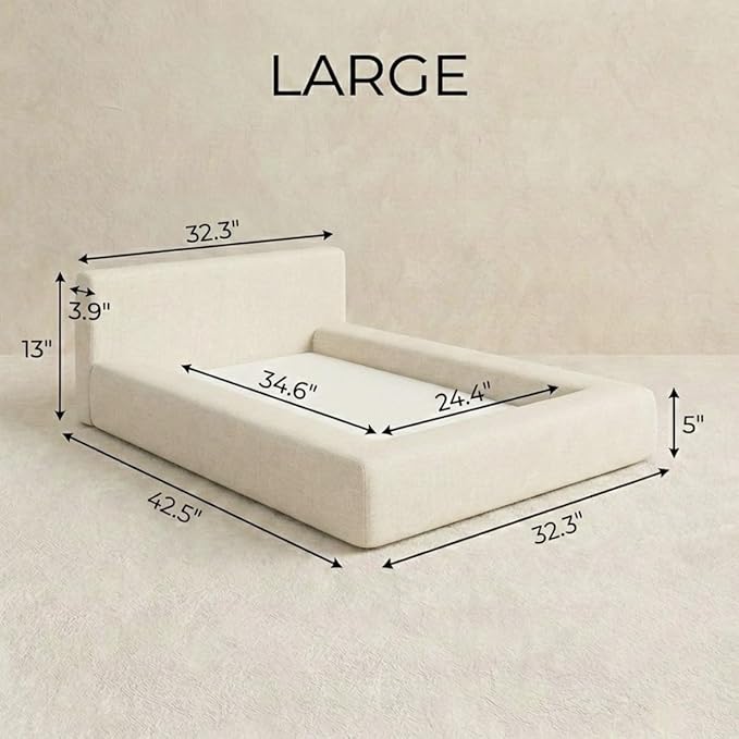 Mini Cloud Bed - Removable and Washable Covers - Toddler Baby Pet Dog Cat Nursery - Upholstered Minimalist Modern Luxury (Cream Boucle, Large)