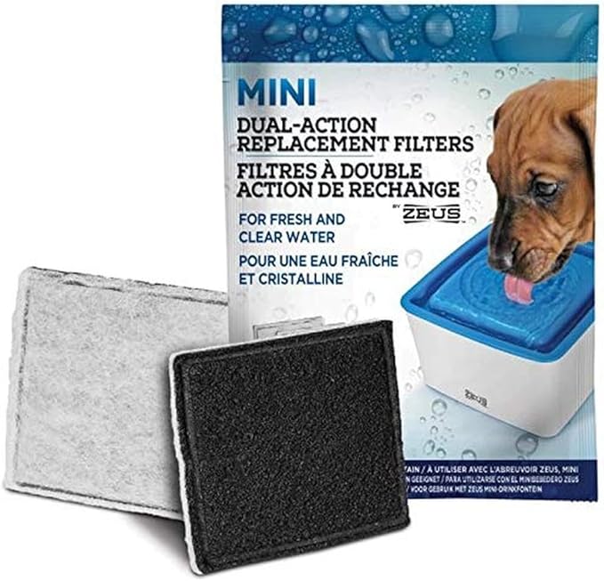 ZEUS Mini Fountain Dual-Action Replacement Filters for Elevated Dog Water Dispenser, 3 Pack