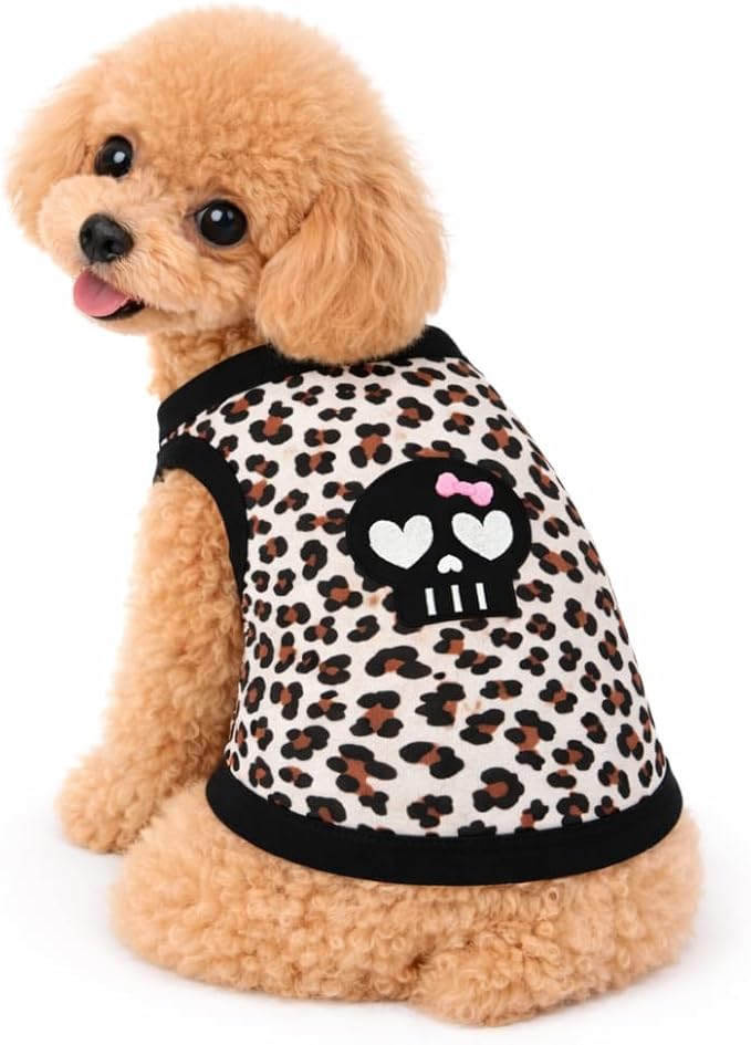 Petitebella Black Skull Face Puppy Dog Shirt (Leopard, Small)