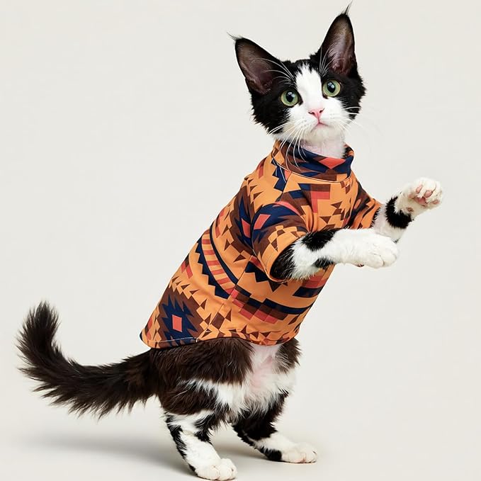 Sphynx Cat Clothes for Cats Only, Graphics Printed Hairless Sphinx Clothes T-Shirts Sweatshirt with Sleeves, Soft Kitten Shirt Pet Apparel Devon Rex,Cornish Rex,Peterbald,Orange,2XL