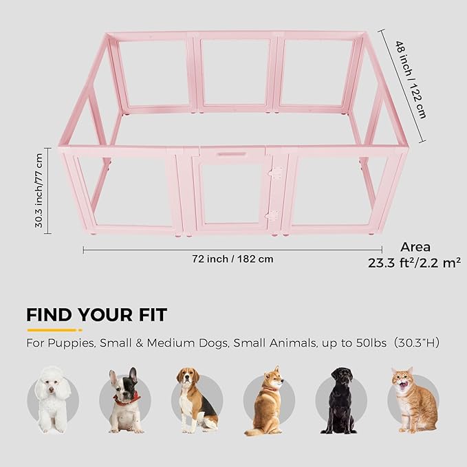 EVERFRONT Clear Acrylic Dog Playpen - Clear Dog Play Pen - Easy Assemble Acrylic Dog Playpen - Puppy Playpen, Cat Playpen, Small Animal Playpen, Dog Play Pen Indoors