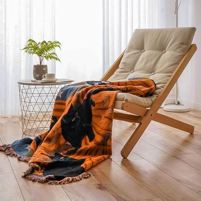 Halloween Blanket Black Cat Pumpkin Fall Couch Covers -Pet Blankets,Halloween Throw Blankets for Knitted Cat Lover Gift