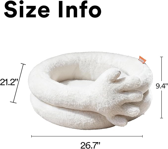 ZEZE Hugging Hand Cat Bed β Cozy Fleece Round Nest for Cats & Small Pets, Plush Supportive Cushion, Washable Cover, Modern Neutral Design, 21 x 26 x 9 Inches