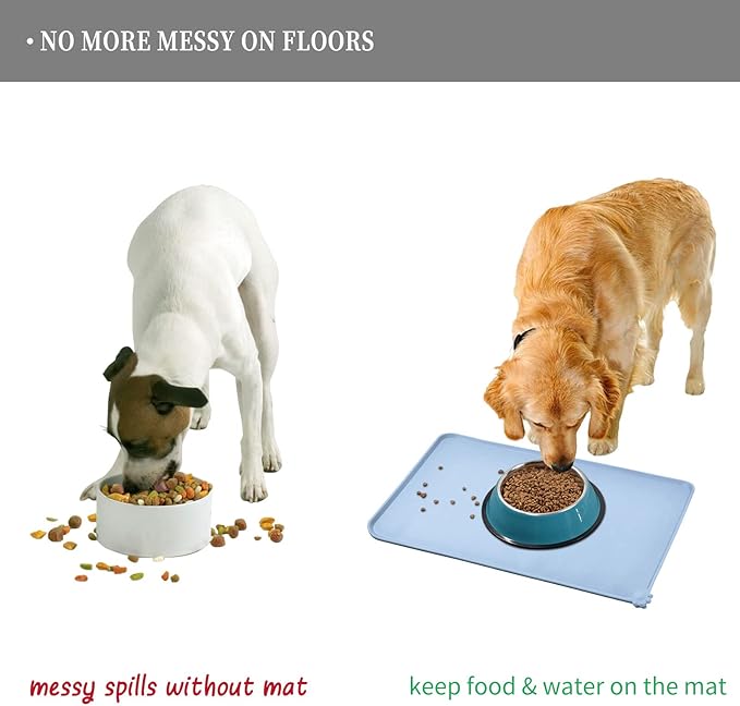 Reopet Waterproof Pet Feeding Mat, Non-Slip Silicone Placemats for Dog Cat Food and Water Bowl, High Raised Edges to Prevent Spills and Protect Floors