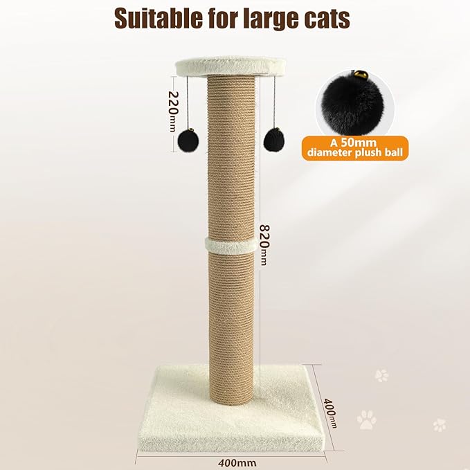 Cat Scratching Post, 32 Inch Tall Scratching Post for Indoor with 2 Ball Cat Scratcher for Medium and Large Cats