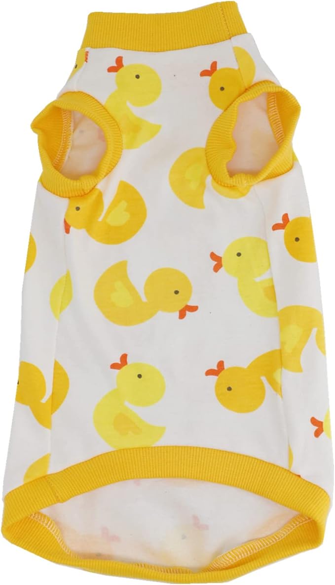 Sphynx Hairless Cat Summer Cotton T-Shirts Cat Vest Pet Clothes,Round Collar Vest Kitten Shirts Sleeveless, Cats & Small Dogs Apparel (X-Large, Yellow Ducks)