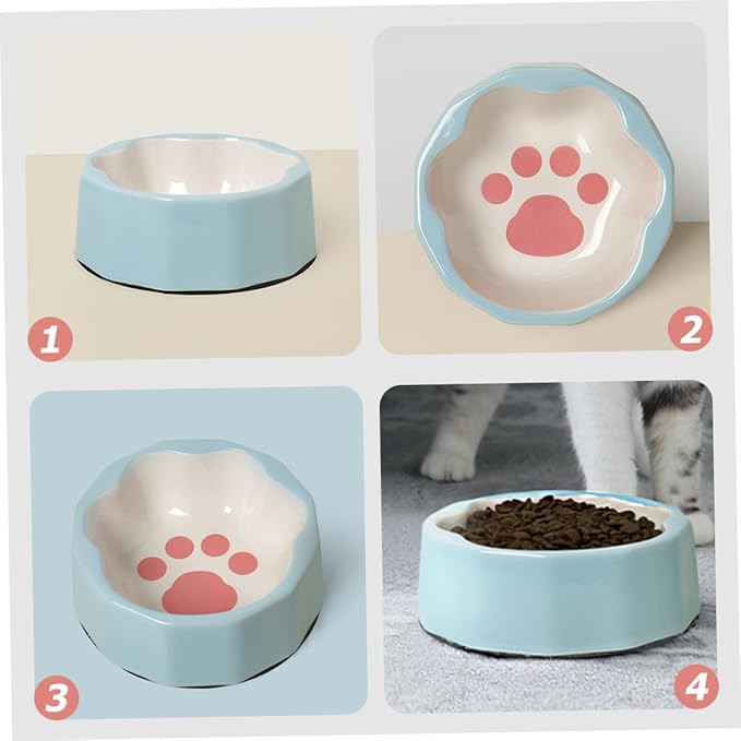 Ceramic Pet Bowl with Tilted Design Blue Small Cat Feeder Dish Suitable for Cats and Dogs Indoor Feeding and Watering