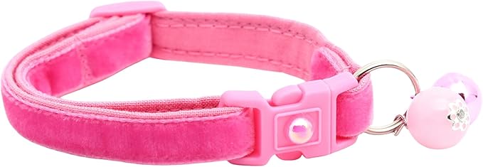 Velvet Cat Collar with Bell | Safety Breakaway Collar | Adjustable Large Size or Kitten Collar (Pink, Large(10lbs & Up))