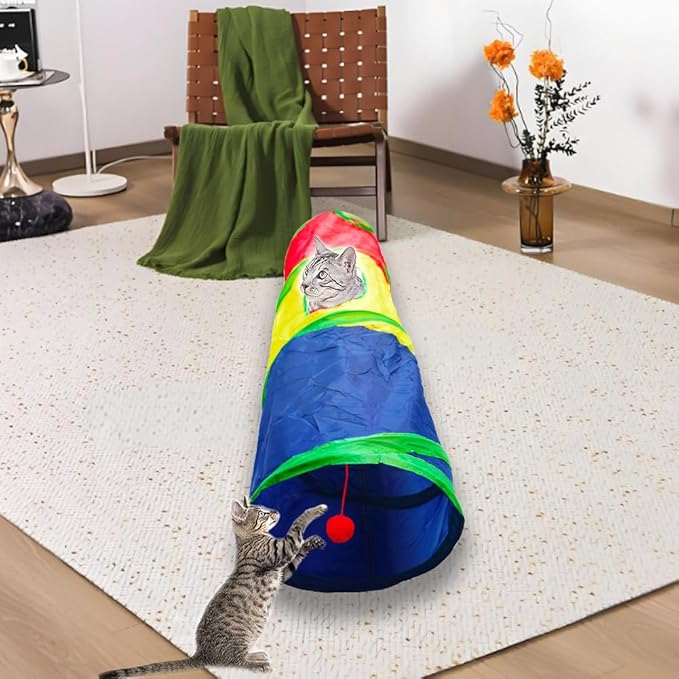 Cat Tunnel Tube Toys,Tunnels for Indoor Cats, Collapsible Interactive Toy with Balls for Rabbits, Kittens, Ferrets, Puppy (2 Way Mushroom)