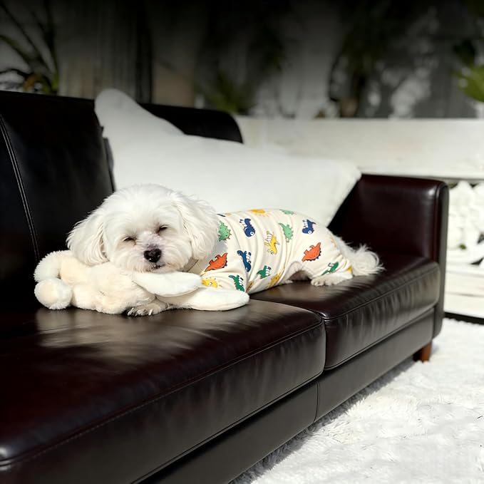 Dog Pajamas Polyester Dog Pajama Cozy Dog Pjs Soft Dog Onesie Pajamas for Dogs Stretchy Dog Pajamas Dog Clothes with Dinosaur Pattern, XX-Large