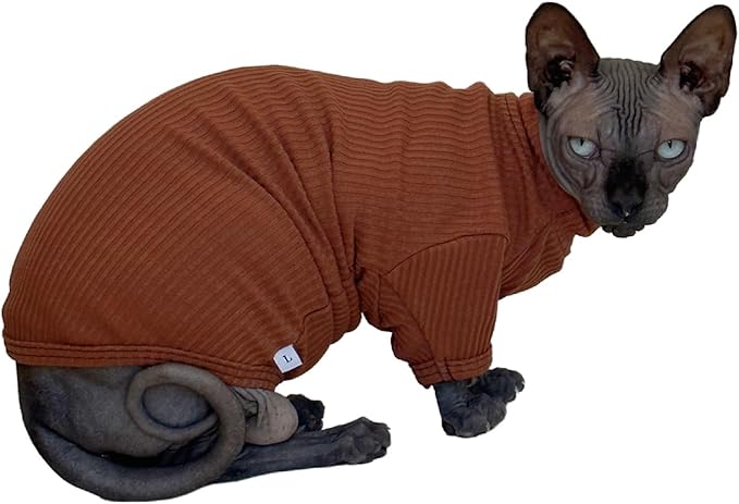 Sphynx Hairless Cats Shirt Cat Turtleneck Sweater Long Sleeves Kitten T-Shirts for Sphynx Cornish Rex, Devon Rex, Peterbald (Coffee,M)