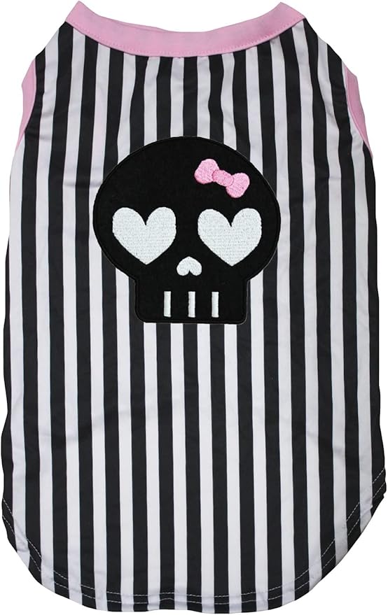 Petitebella Black Skull Face Puppy Dog Shirt (Stripes-1, Small)