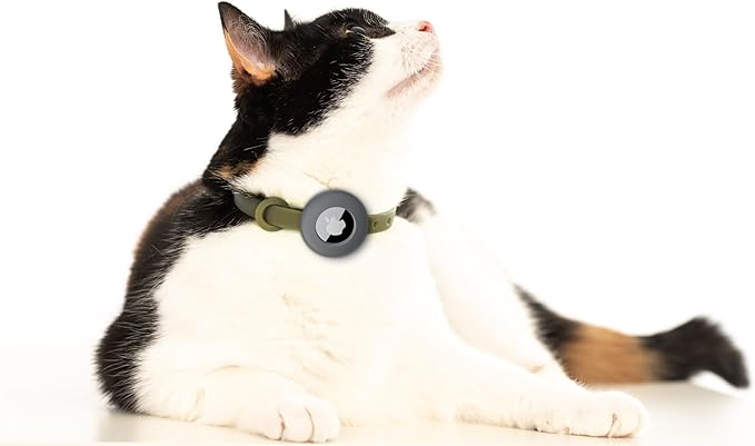 Airtag Silicone Cat Collar - Soft, Comfortable, and Lightweight Breakaway Collar with Air Tag GPS Tracker Holder for Outdoor Cats and Sensitive Skin Kittens by Nuvuq (6 ⅞" to 10 ¼", Green)