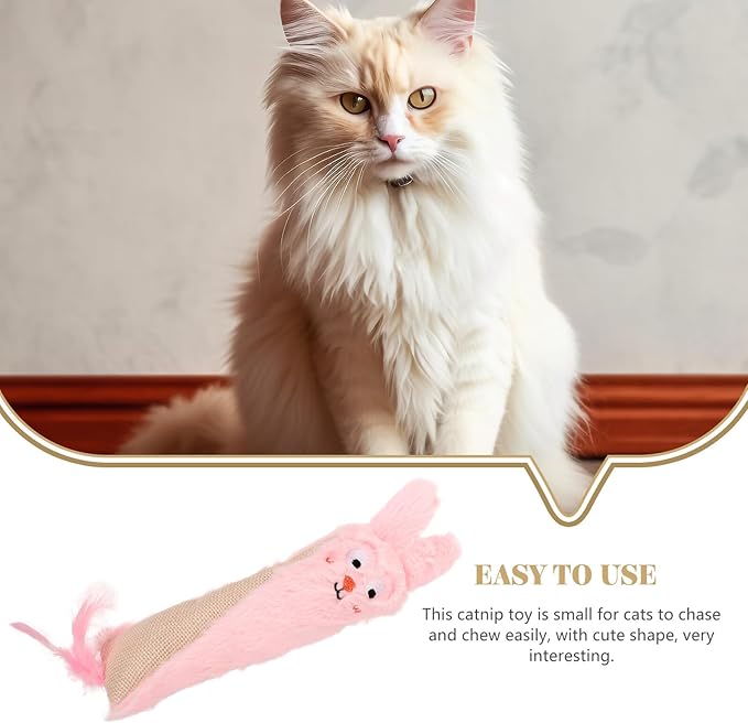 Abaodam Plush Catnip for Cats with Crinkle Paper, Pink Rabbit Shape, Soft Chewing and Teething for Indoor Kittens and Small Cats