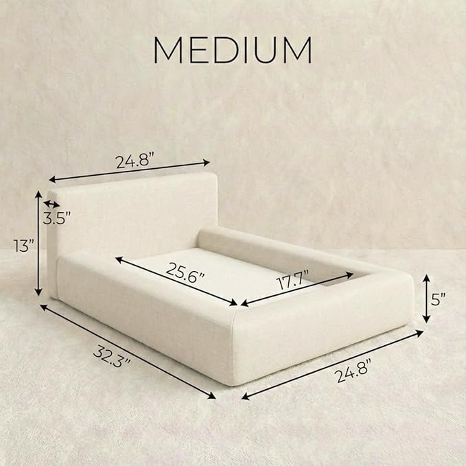 Mini Cloud Bed - Removable and Washable Covers - Toddler Baby Pet Dog Cat Nursery - Upholstered Minimalist Modern Luxury (Waterproof Taupe Linen, Medium)