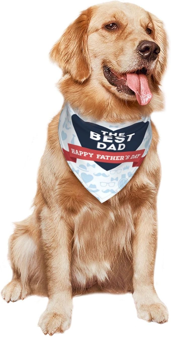 Happy Father's Day Dog Bandana Adjustable Reversible Triangle Dog Scarf Scarves Pet Bibs Costume Accessory Decor for Cats