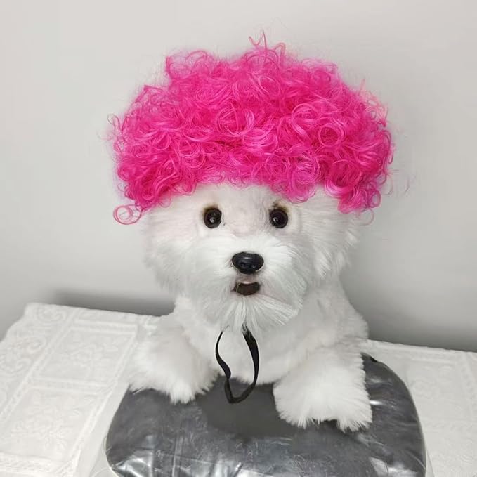 Psivika Pet Wigs Funny Dog Cat Cosplay Wig Pet Costume Cat Cosplay Decoration for Halloween, Christmas, Parties, Festival (Pink)