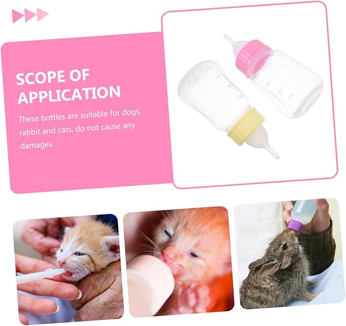 2Pcs Kitten Feeding Bottles Plastic Pet Nursing Bottles for Cats and Puppies Lightweight and Portable for Safe Feeding and Weaning Includes Replaceable Nipples