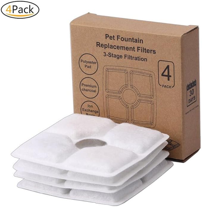DEWEL 4 Packs Cat Fountain Filter Flower Pet Fountain Replacement Filters Activated Carbon Water Dispenser Filters