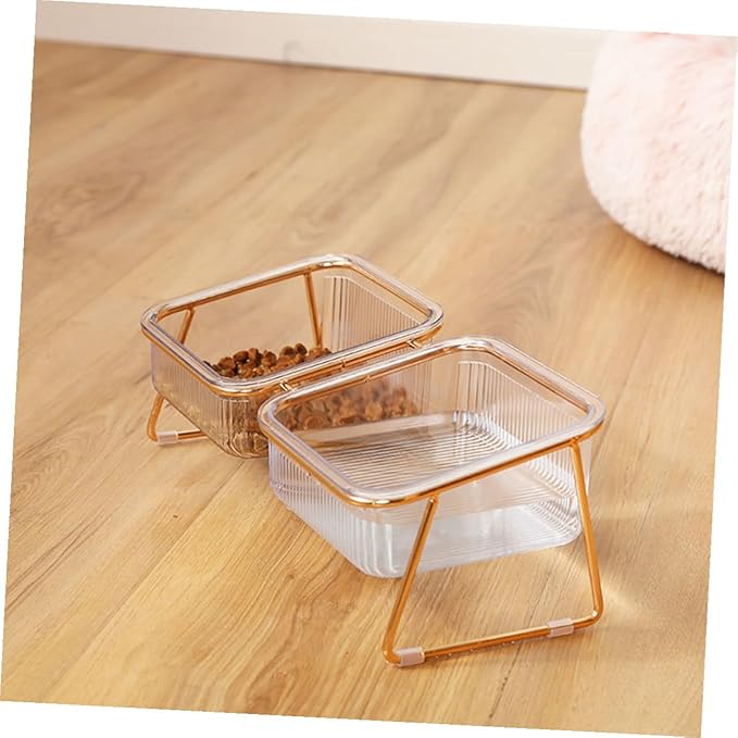 OUNONA Double Elevated Cat Bowl Set, Tilted Raised Iron Pet Feeder with Bowls, Neck Protection Design for Cats and Puppies, Easy-Clean Feeding and Watering Station