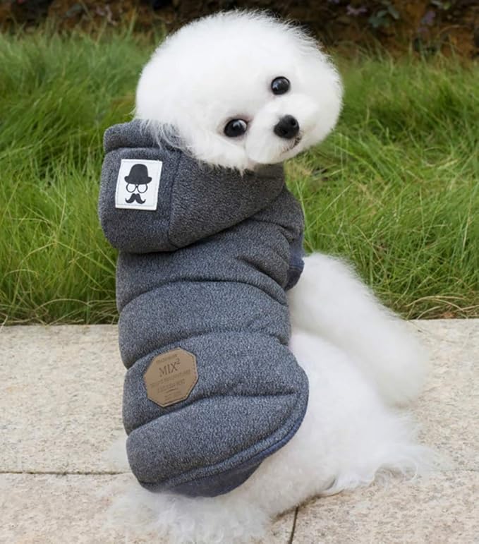 Dog Coat Rdc Pet Hoodie Cold Weather Coats Warm Dog Apparel Winter Thick Clothes Dog Cozy Jacket for Small Dog Medium Cat (L, Grey)