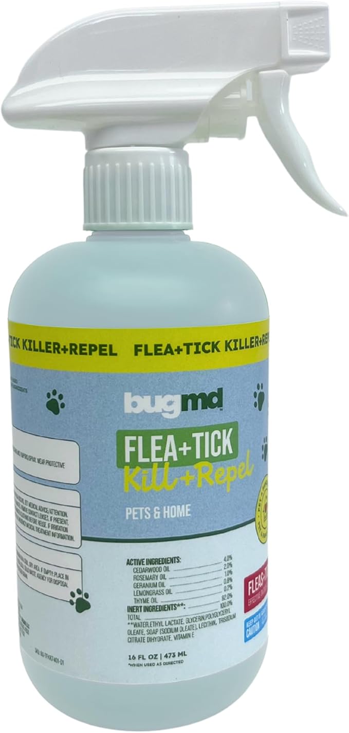 BugMD Flea & Tick Killer & Repellent for Home & Pets – Cedarwood & Geranium Oil Formula – 16oz