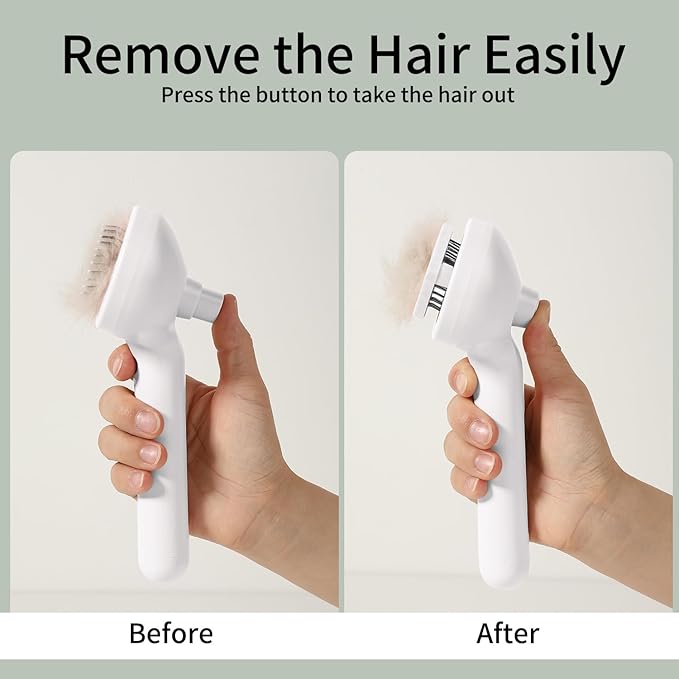 ORIGENCE Steam Brush for Long Haired Pets - Self Cleaning Grooming Tool for Cats and Dogs to Reduce Shedding, Static and Flying Fur, White