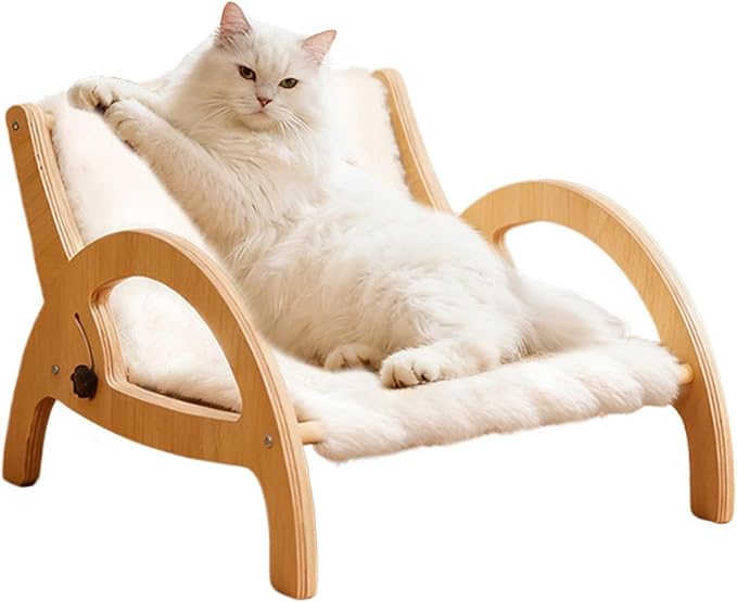 Cat Scratcher Couch, Pet Scratch Lounge, Wooden Frame Recliner, Sisal Claw Panel Adjustable Back Support, Furniture Protector Space Saving Design, Indoor Kitten Resting Bed Carpet