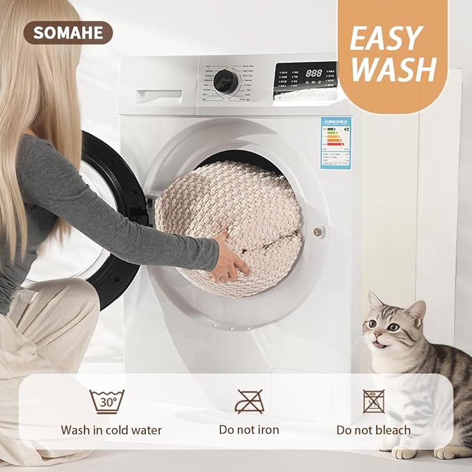 SOMAHE Cat Beds Flat Cat Bed Mat, Premium Plush Cat Mat with Non-Slip Bottom, 1.2" Thick All-Season Kneading Cushion, Machine Washable Anti-Static Pet Bed 15×23Inch, Milk