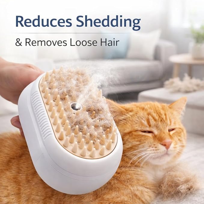 Electric Cat Grooming Brush with Spray, 3 in 1 Self-Cleaning Pet Comb for Shedding, Massage & Hair Removal, Rechargeable Deshedding Brush for Long & Short Haired Cats and Dogs
